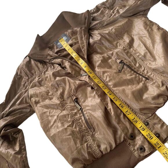 Charlotte Russe Bomber Jacket Large L Bronze Brown Full Zip Stand Collar Gold - Picture 8 of 9